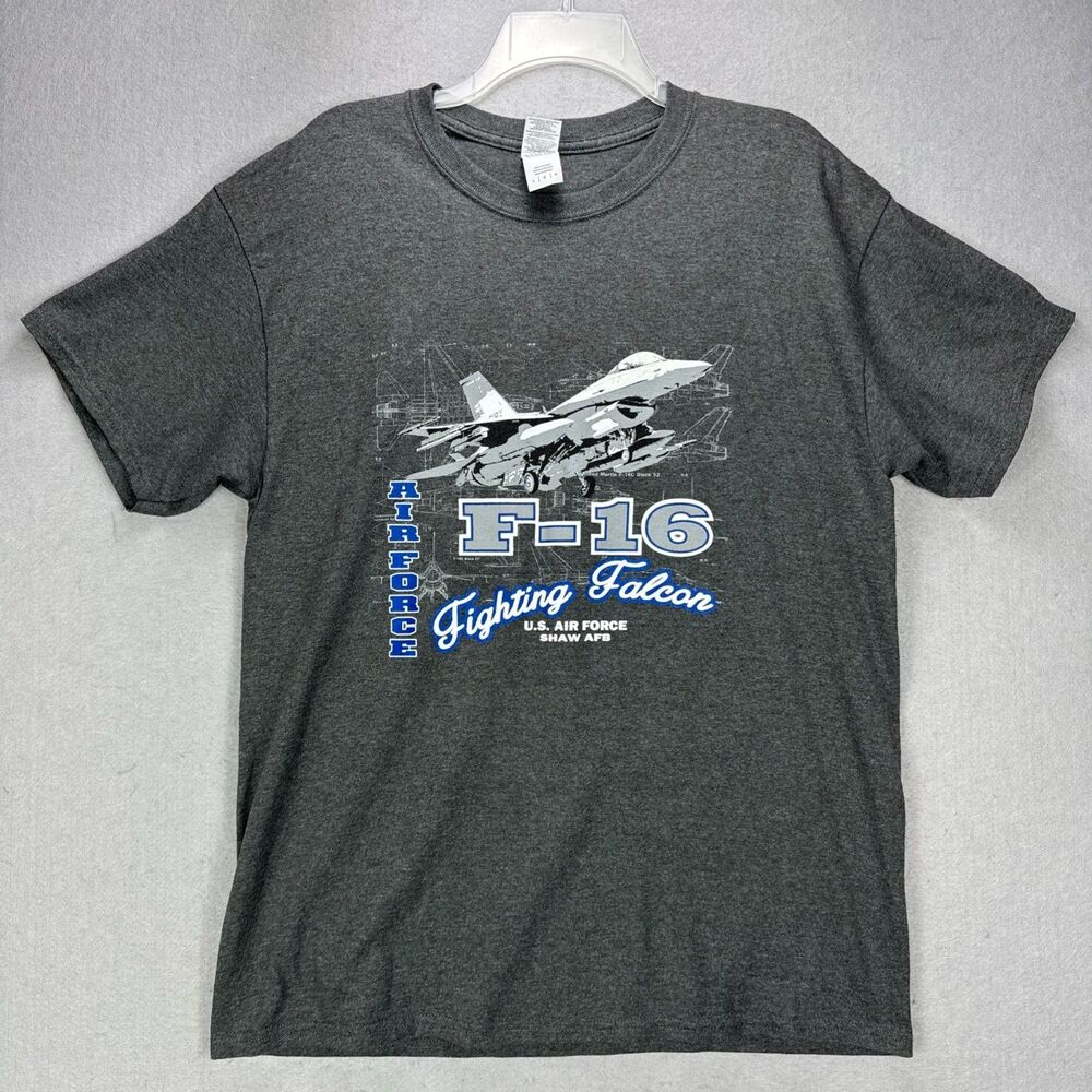 F-16 Tee Shirt Men's L Gray US Airforce Fighting Falcons Shaw AFB Jets Patriotic
